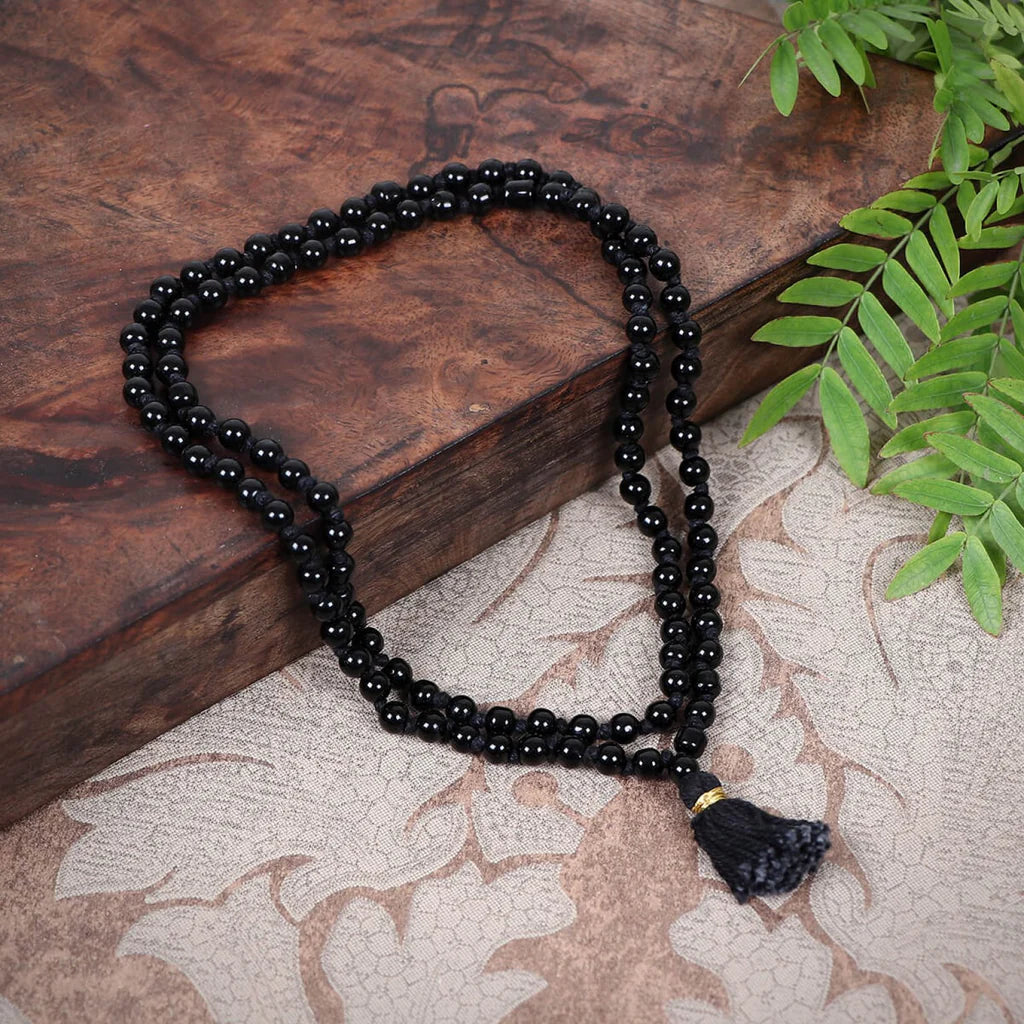 Black Hakik Mala (108 Beads) | Spiritual Protection Beads for Strength & Focus